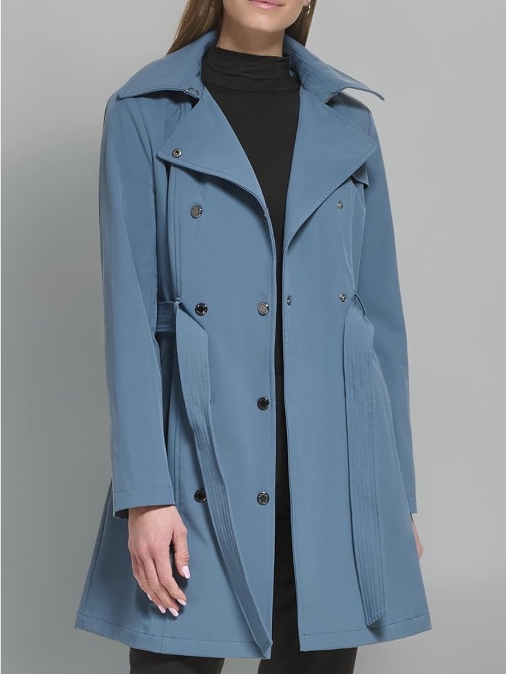 Blue Women's Double-Breasted Trench Coat Rain Coat